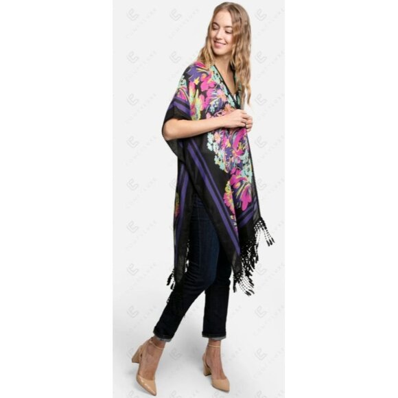 Comfyluxe Boho Whimsy Floral Crocheted Detailing Tassels Long Kimono Onesize NWT - Picture 5 of 15